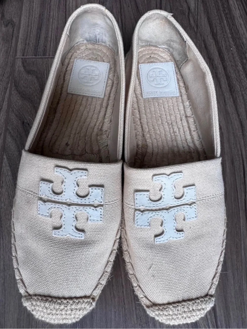 Tory Burch Natural Canvas Espadrille Flats with Logo